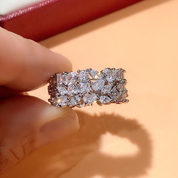 🎁925 Silver Plated New Arrival Multiple Cuts Stones CZ Ring, MARR9385 - Picture 4 of 5